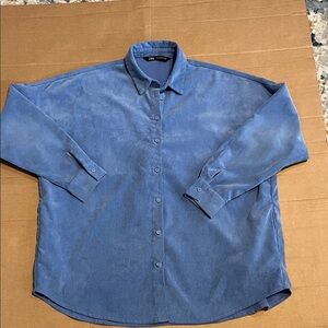Zara Dusty Blue Women’s Relaxed Button-Down Shirt Corduroy oversized M